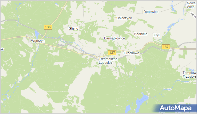 mapa Trzemeszno Lubuskie, Trzemeszno Lubuskie na mapie Targeo