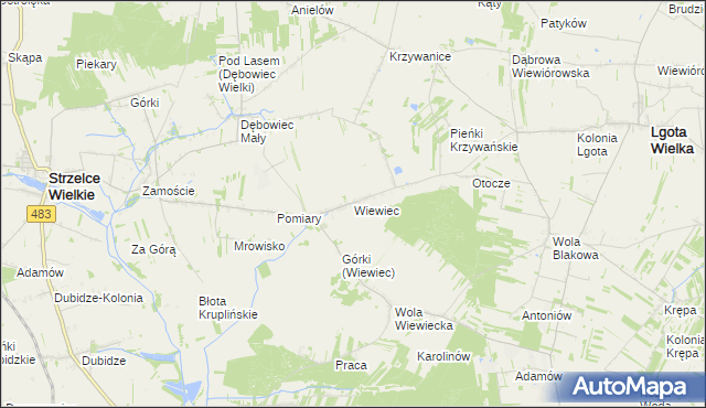 mapa Wiewiec, Wiewiec na mapie Targeo