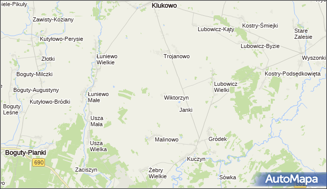 mapa Wiktorzyn gmina Klukowo, Wiktorzyn gmina Klukowo na mapie Targeo