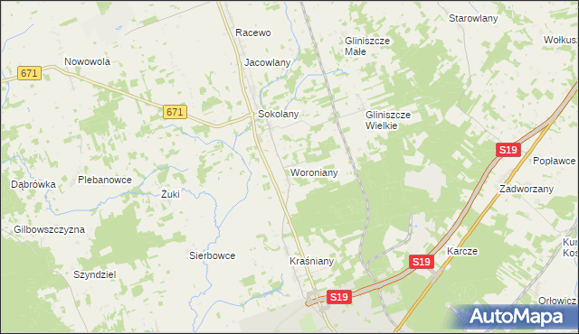 mapa Woroniany, Woroniany na mapie Targeo
