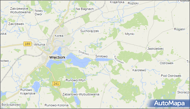 mapa Śmiłowo gmina Więcbork, Śmiłowo gmina Więcbork na mapie Targeo