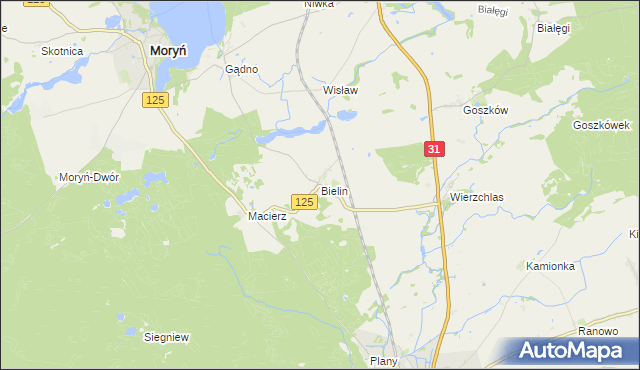 mapa Bielin gmina Moryń, Bielin gmina Moryń na mapie Targeo