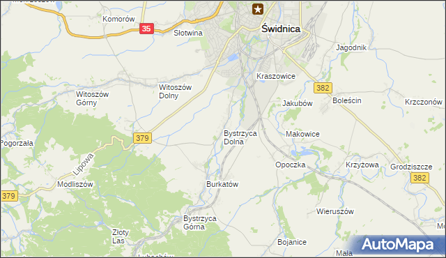 mapa Bystrzyca Dolna, Bystrzyca Dolna na mapie Targeo