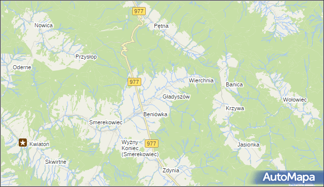 mapa Gładyszów, Gładyszów na mapie Targeo