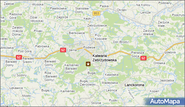 mapa Kalwaria Zebrzydowska, Kalwaria Zebrzydowska na mapie Targeo