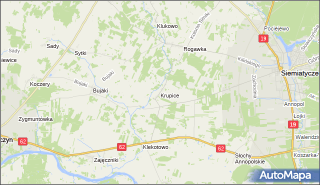 mapa Krupice gmina Siemiatycze, Krupice gmina Siemiatycze na mapie Targeo