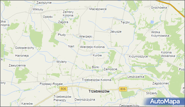 mapa Kurów gmina Trzebieszów, Kurów gmina Trzebieszów na mapie Targeo