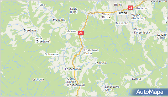 mapa Leszczawa Dolna, Leszczawa Dolna na mapie Targeo