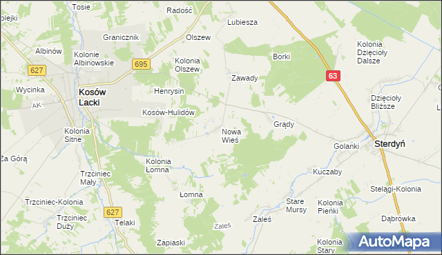 mapa Nowa Wieś gmina Kosów Lacki, Nowa Wieś gmina Kosów Lacki na mapie Targeo