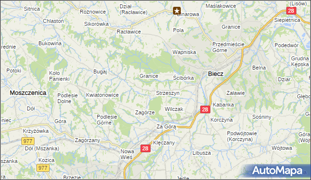 mapa Strzeszyn gmina Biecz, Strzeszyn gmina Biecz na mapie Targeo