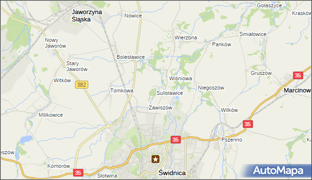 mapa Sulisławice gmina Świdnica, Sulisławice gmina Świdnica na mapie Targeo