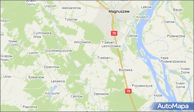 mapa Trzebień gmina Magnuszew, Trzebień gmina Magnuszew na mapie Targeo