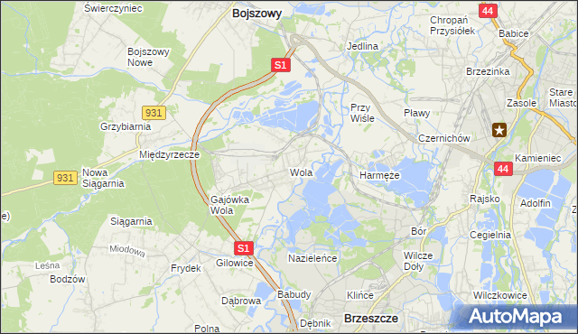 mapa Wola gmina Miedźna, Wola gmina Miedźna na mapie Targeo