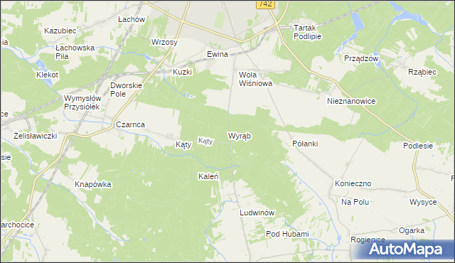 mapa Wyrąb gmina Włoszczowa, Wyrąb gmina Włoszczowa na mapie Targeo