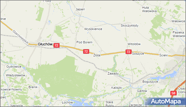 mapa Złota gmina Głuchów, Złota gmina Głuchów na mapie Targeo