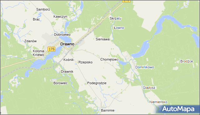 mapa Chomętowo gmina Drawno, Chomętowo gmina Drawno na mapie Targeo