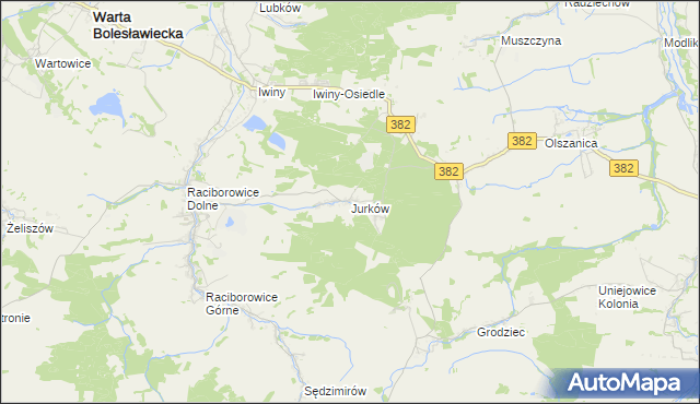 mapa Jurków gmina Warta Bolesławiecka, Jurków gmina Warta Bolesławiecka na mapie Targeo