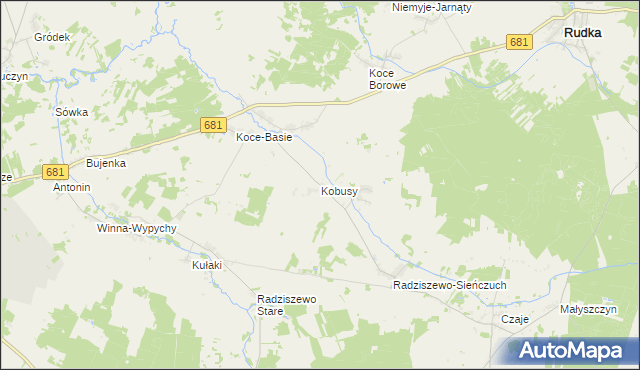 mapa Kobusy gmina Ciechanowiec, Kobusy gmina Ciechanowiec na mapie Targeo
