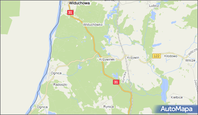 mapa Krzywinek, Krzywinek na mapie Targeo