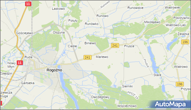 mapa Marlewo gmina Rogoźno, Marlewo gmina Rogoźno na mapie Targeo
