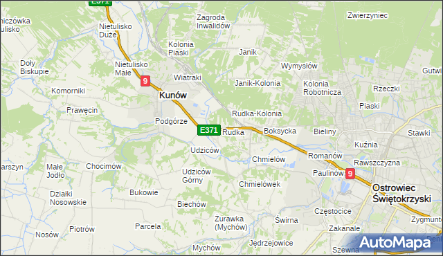 mapa Rudka gmina Kunów, Rudka gmina Kunów na mapie Targeo