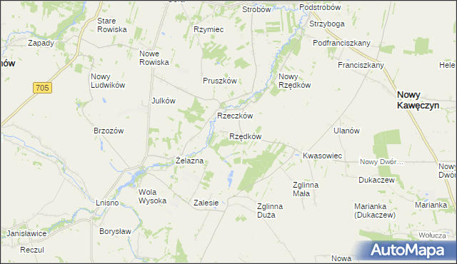 mapa Rzędków gmina Nowy Kawęczyn, Rzędków gmina Nowy Kawęczyn na mapie Targeo