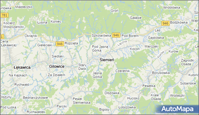 mapa Ślemień, Ślemień na mapie Targeo