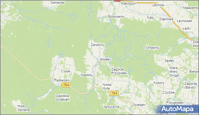mapa Widełki gmina Daleszyce, Widełki gmina Daleszyce na mapie Targeo