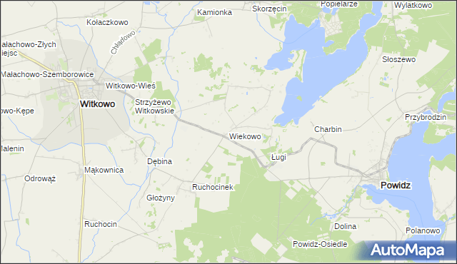 mapa Wiekowo gmina Witkowo, Wiekowo gmina Witkowo na mapie Targeo
