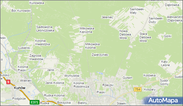 mapa Zwierzyniec gmina Kunów, Zwierzyniec gmina Kunów na mapie Targeo