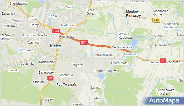 mapa Domaszowice gmina Masłów, Domaszowice gmina Masłów na mapie Targeo