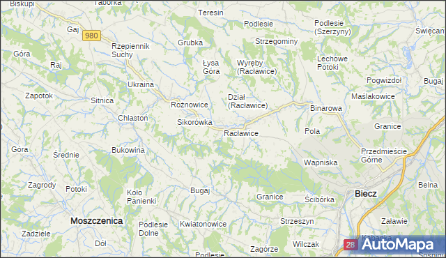 mapa Racławice gmina Biecz, Racławice gmina Biecz na mapie Targeo