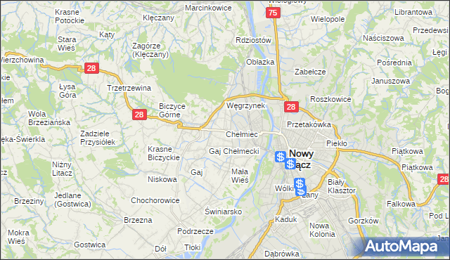 mapa Chełmiec powiat nowosądecki, Chełmiec powiat nowosądecki na mapie Targeo