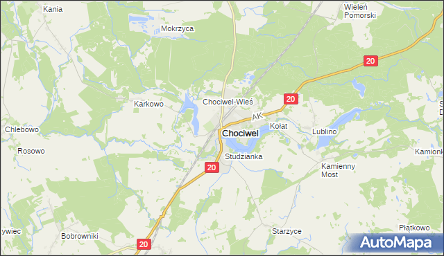 mapa Chociwel powiat stargardzki, Chociwel powiat stargardzki na mapie Targeo