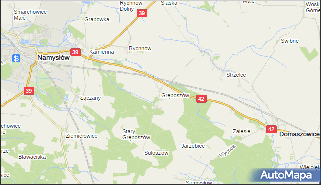 mapa Gręboszów gmina Domaszowice, Gręboszów gmina Domaszowice na mapie Targeo