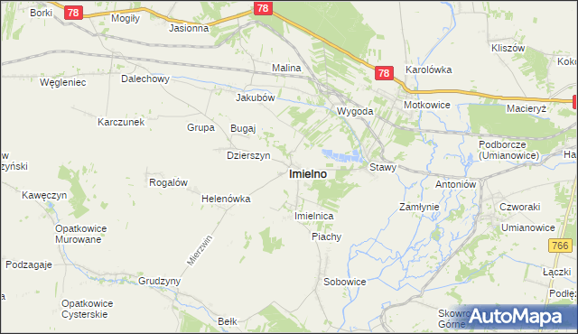 mapa Imielno powiat jędrzejowski, Imielno powiat jędrzejowski na mapie Targeo