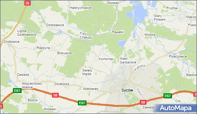 mapa Komorów gmina Syców, Komorów gmina Syców na mapie Targeo