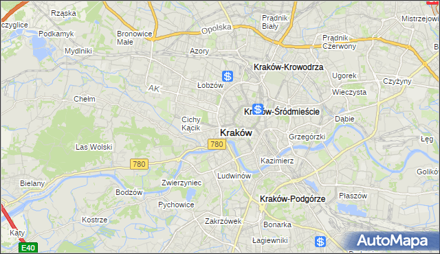 mapa Krakowa, Kraków na mapie Targeo