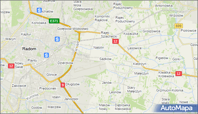 mapa Sadków gmina Jedlnia-Letnisko, Sadków gmina Jedlnia-Letnisko na mapie Targeo