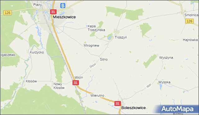 mapa Sitno gmina Mieszkowice, Sitno gmina Mieszkowice na mapie Targeo