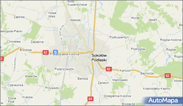 mapa Sokołów Podlaski, Sokołów Podlaski na mapie Targeo