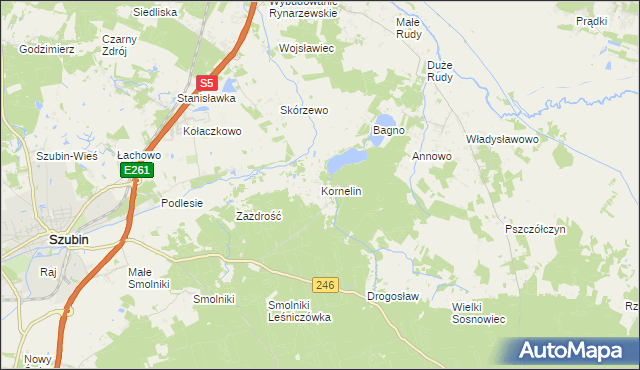 mapa Kornelin gmina Szubin, Kornelin gmina Szubin na mapie Targeo