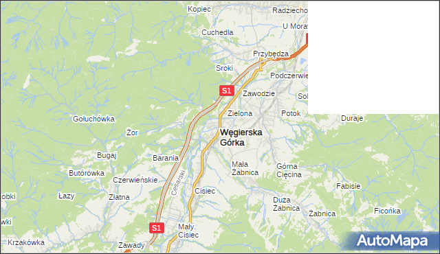 mapa Węgierska Górka, Węgierska Górka na mapie Targeo