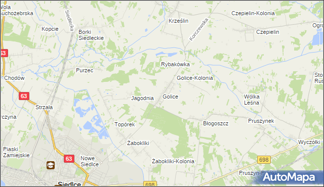 mapa Golice gmina Siedlce, Golice gmina Siedlce na mapie Targeo