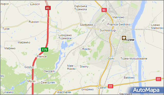 mapa Rokitki gmina Tczew, Rokitki gmina Tczew na mapie Targeo