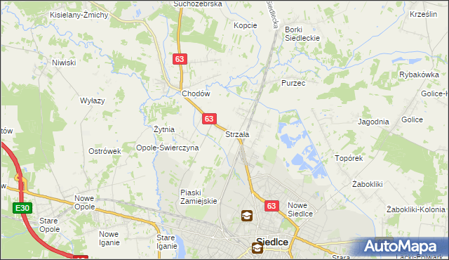 mapa Strzała gmina Siedlce, Strzała gmina Siedlce na mapie Targeo
