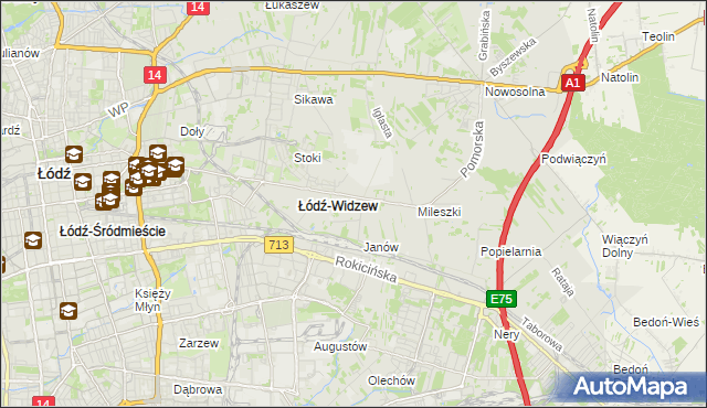 mapa Widzew, Widzew na mapie Targeo
