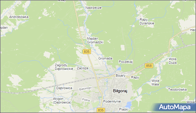 mapa Gromada gmina Biłgoraj, Gromada gmina Biłgoraj na mapie Targeo