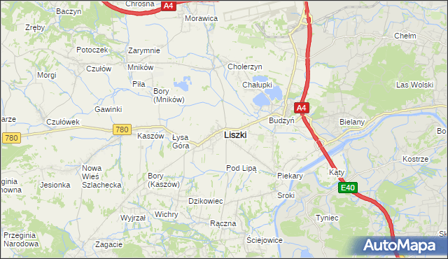 mapa Liszki powiat krakowski, Liszki powiat krakowski na mapie Targeo