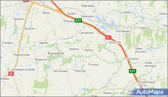 mapa Młyńsk gmina Płońsk, Młyńsk gmina Płońsk na mapie Targeo